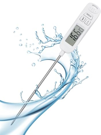 Cooking Thermometer, Waterproof Meat Thermometer, Auto-Off Digital Food Thermometer Water Thermometer for Kitchen Cooking BBQ Sugar Jam Water Meat Milk (white)