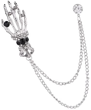 Perfeclan Totenkopf Brosche Anstecknadel Metall Strass Kragennadel Anzug Dekor, Silber