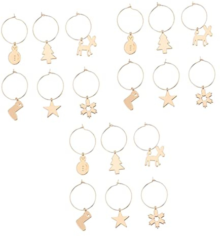 HEMOTON 18 STK Weihnachtlicher Weinglasring Flötenmarker Weinglaskennung Halloween-Wein-Charms Weihnachts-getränke-Tags Charms-Marker Aus Glas Weihnachten Weinglas-Tags Elch Weinset Metall