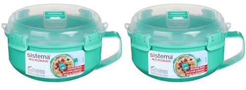 Sistema Microwave Bol petit-déjeuner | Récipient micro-ondes rond avec couvercle | 850 ml | Sans BPA | couleurs assorties | 1 pièce (Lot de 2)