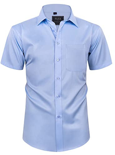 siliteelon Mens Shirts Short Sleeve Stretch Dress Regular Fit Casual Business Summer Shirt with Pocket Light Blue M