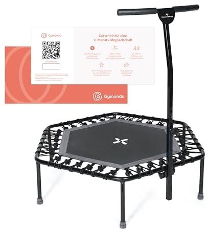 SportPlus Fitness Trampolin für Zuhause Ø 126cm - leise Gummiseilfederung, 5-Fach höhenverstellbarer Haltegriff - Trampolin Indoor bis 130 kg - mit kostenloser Gymondo Mitgliedschaft