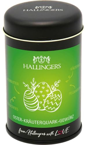 Hallingers Oster Kräuterquark-Gewürz - Ostergeschenke für Osterkörbchen zu Ostern, Gewürz-Mischung für Quark Sauce & Kräuterbutter (Dose) - Geschenk im Sommer & als perfektes Grillgeschenk | Glückwuns
