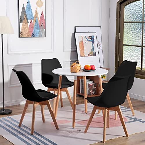 LafeuR Esstisch mit 4 Stühlen Essgruppen, Esszimmergruppe Küchentisch-Set für 4 Personen Sitzgruppe für Wohnzimmer Küche Büro(Runder Weiß Tisch + 4 Eiche Schwarz Stühl)