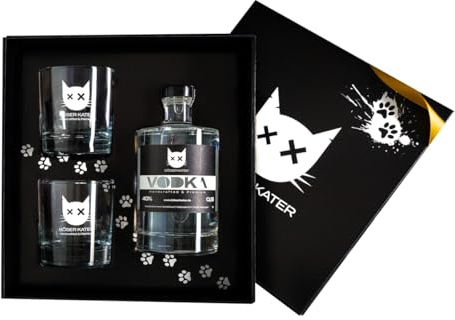 BÖSER KATER Premium Vodka Geschenkset mit 2 Gläsern, milder Geschmack, das perfekte Geschenk in hochwertiger Box, 0,5l 40% Vol.
