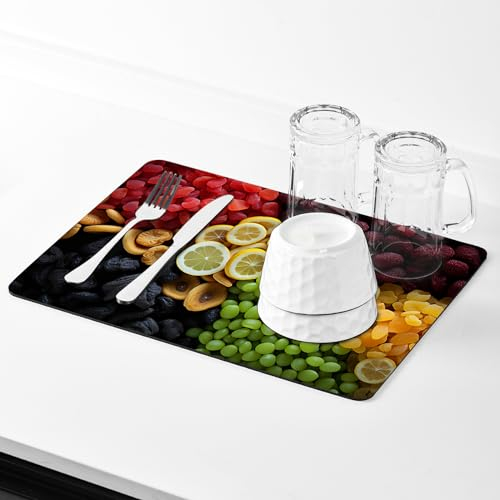 KitchenRaku Kaffeemaschine Abtropfmatte,abtropfmatte Geschirr,Saugstarke Trockenmatte Unterlage Für Kaffeemaschine (Bunte Frucht, 30x40cm)