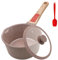 AIKENBBKK Cacerola de cerámica de 16 cm con tapa, cacerola de 1,5 L con revestimiento cerámico antiadherente y mango extraíble, apta para todo tipo de placas, sin PTFE ni PFOA - Marrón