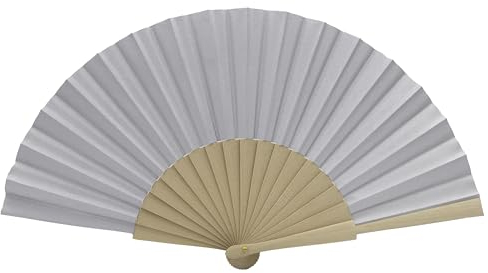 MAPIMANIA - Bunte Fächer für Handtasche Damen aus Stoff Silber, Fächer Hochzeit faltbar, Spanischer Fächer, Japanischer Fächer, Gastgeschenk Zerimonie