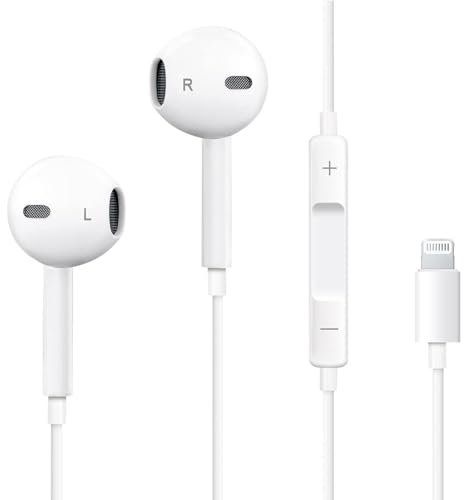 iPhone Wired Headphones [MFi Certified] In-Ear Stereo Sound Earbuds Noise Earphone Cancellation Built-in Microphone and Volume Control Compatible with iPhone 14/14Pro/13/12/11/SE 2020/XS Max/XR/X/8/7