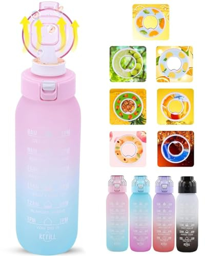 Sport Air Water Bottle Botella de agua con sabor, cápsulas, botella de 1 l, con pajita, 0 grasa, 0 calorías, a prueba de fugas, botella deportiva para ciclismo, fitness, escuela, exterior (C)
