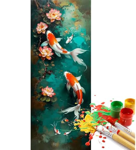 Peinture Numero Adulte Poisson, Koi Peinture par Numero Adulte Grand Format 90 X 45 cm, DIY Kits de Peinture au Numéro Pigment Acrylique Paint by Numbers Pour Maison Décor, Cadeau, (Sans Cadre)-YH586