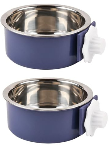 KuTi Kai 2 IN 1 Stainless Steel Pet Hanging Bowl Removable Dog Bowl for Crates Puppy Food Feeder Water Dish with Bolt Holder Dog (Purple-Small-2Packs)