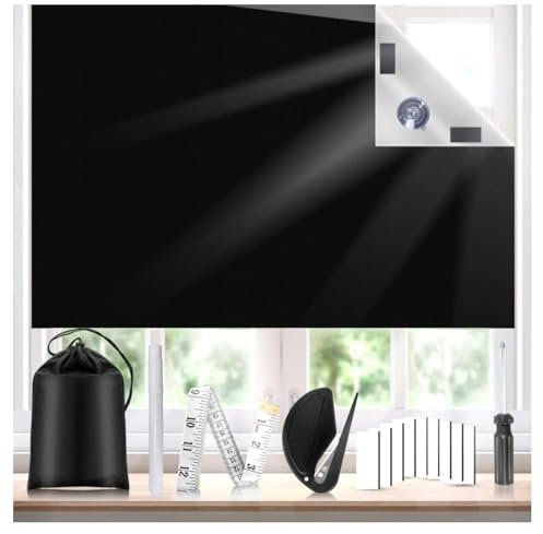Yiukou 100% Blackout Blind,300x145cm Portable Blackout Blinds Stick on any Windows for Bedroom,Nursery and Travel Caravan,Blackout Curtains with 18X Suction Cups,18X Strong Adhesive Films