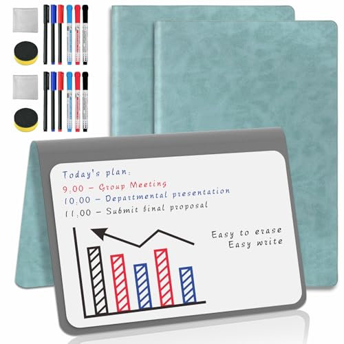 Lot de 2 petits tableaux blancs A5 pour ordinateur portable avec stylos effaçables à sec - Fournitures scolaires et de bureau - Vert