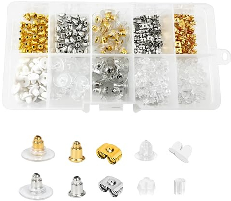 Fogcosy 450Pcs Earring Backs with 10 Styles, Clear Safety Backs, Rubber & Metal, Earring Stoppers, Storage Box, Perfect for DIY Jewelries
