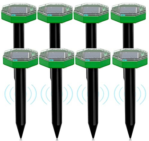 Maulwurf Vertreiber Solar Ultraschall 8 Stück,Solar Maulwurfschreck IP65 für Vertreiben Wühlmäuse,Maulwürfe vertreibens