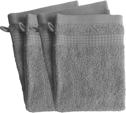 Lot de 4 Gants de Toilette - 100% Coton - 450 GR/m2 - Gris