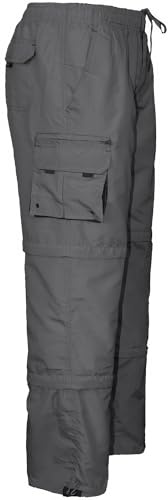 Mens 3 in 1 Cargo Trouser, Zip Off Elasticated Waist Combat Summer, From Trousers to 3/4 Long Shorts to Knee Length Shorts All in One Bottoms Pants with Multi-Pockets M-3XL, Charcoal, L