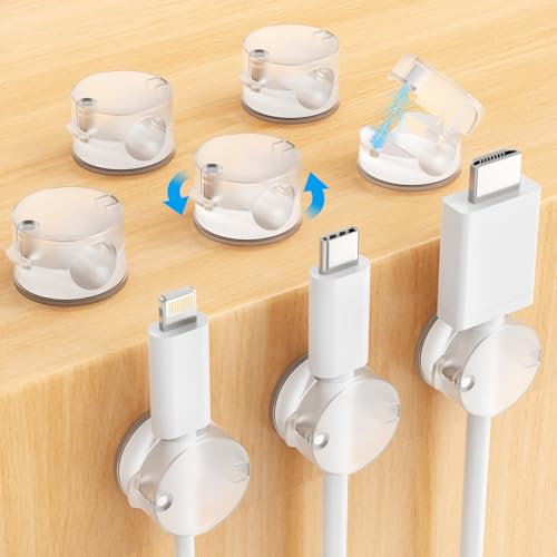 AGPTEK 8 PCS Organizador Cable Magnético, 7.5mm Ordenador de Cables con Base Giratoria para Escritorio, Mesitas de Noche, Cables de Carga, HDMI, USB, Cable de Audio, Coche, Oficina, Hogar
