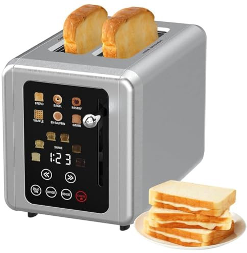 Smart Toaster Stainless Steel - Touchscreen, Digital Timer, Sound Function, 6-Speed Temperature Control for Home Kitchen Breakfast Machine