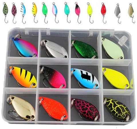 Unique Trout Fishing Spoon Set, Wanfoou 12 Pcs Fishing Lure Kits Spoon Spinners for Mini Spinners Lure with Single Hook Colorful Jig for Bass Crappie Char