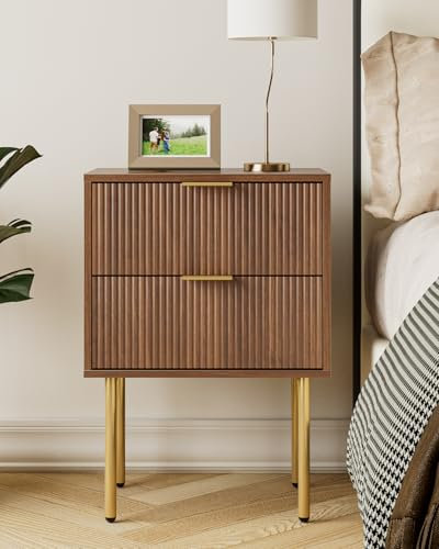 HEYZOEY Mesita de Noche, mesita de Noche con 2 cajones, Moderna mesita de Noche, Estilo Bohemio, para Dormitorio, salón, Nogal