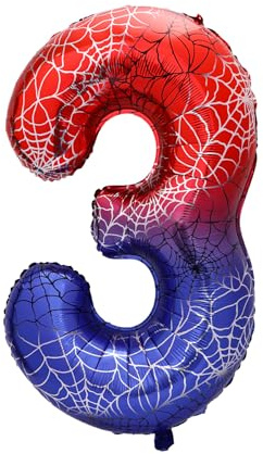 Spider Theme Number Foil Balloon, 40 Inch Aluminum Film Balloon Red Cartoon Party Decorations for Birthday Shower Anniversary Supplies (Number 3)