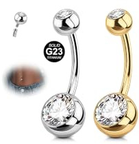 AVYRING 2 stycken navelpiercing set för kvinnor, 14 G titan navelringar med diamantaccenter, 6/8/10/12/14 mm stavlängd, silver och guld, allergivänliga och bekväma