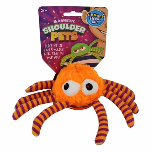 Schultertier Spinne – Magnetisch – Ca. 20 cm – Kuschelig weich – Mit gestickten Augen (Orange)