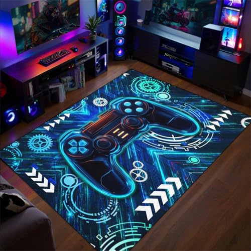 Xisnuient Teenagers Boy's Bedroom Gaming Rug, 3D Cool Neon Gamer Atmosphere Decorative Accessories Runner Carpet, Kids Rooms Living Room for Gaming Area Rug Floor Mat (Colour 6,50x80cm)
