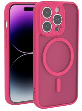 K TOMOTO Magnetische Hülle Kompatibel mit iPhone 14 Pro, Hot Pink | Transparente Matte Handyhülle für iPhone 14 Pro (6,1zoll ) [ für MagSafe] [Vergilbungs- und Kratzfest]