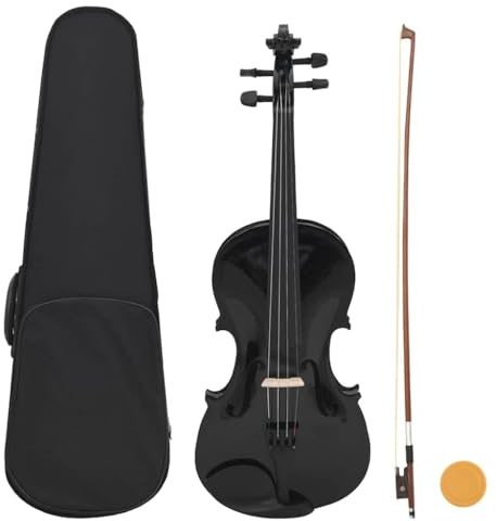 Runheo Violine Komplettset mit Bogen und Kinnhalter, Lindenholz 4/4, 59 cm, Schwarz, Geige mit Kolophonium, Softbox, Unterricht, Lernen, Ueben, Schule, Orchester, Kammermusik