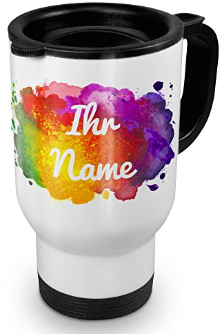 printplanet® Thermobecher weiß mit Namen personalisiert - Motiv Color Paint individuell gestalten - Coffee To Go Becher, Thermo-Tasse