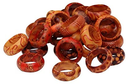 milageto Hellery 50 Stücke Holz Muster Fingerringe Holz Band Ringe für Frauen Schmuck, 17 mm