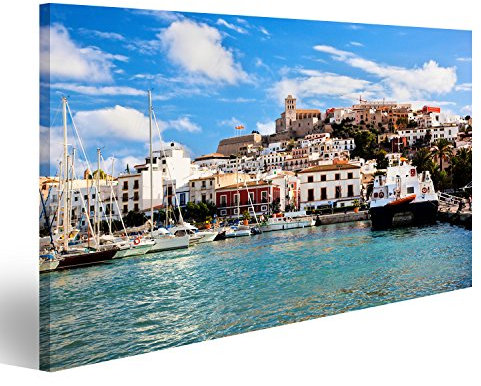 Bild auf Leinwand Panorama der Altstadt von Ibiza - Eivissa. Spanien, Balearische Inseln Wandbild Poster Leinwandbild