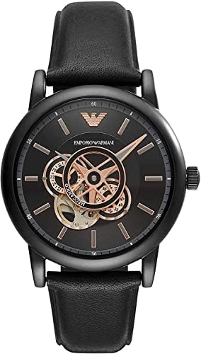 Emporio Armani Herrenuhr , Automatikuhrwerk, 43mm Schwarzes Edelstahlgehäuse mit Lederarmband, AR60012