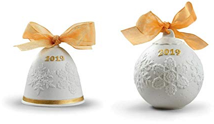 Unbekannt Lladro 2019 Weihnachtsglocke mit Kugel, Goldener Glanz #18447 & #18444