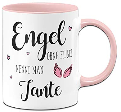 Tassenbrennerei Tasse mit Spruch Engel ohne Flügel nennt Man Tante - Geschenk (Rosa)