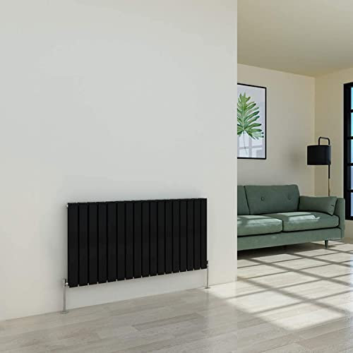 Warmehaus Horizontal Designer Radiator Flat Panel Modern Heating Double Black Radiator 600 x 1158mm