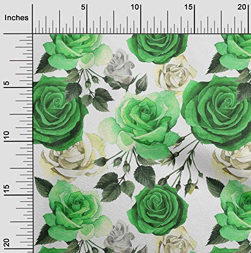 oneOone Viskose - Jersey Stoff Blatter & Rose Blumen - Gewebe Zum Nahen Gedruckt Craft Meterware 60 Zoll Breit