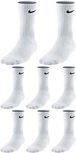 Nike 8 Paar Herren Damen Socken Lang Weiß oder Schwarz oder Weiß Grau Schwarz Set Paket Bundle, Farbe:weiß, Größe:46-50