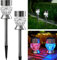 Bonetti - Solarlampen für Außen aus Edelstahl mit Glas im Diamanten-Look, kalt-weiße LED/bunt, kabellos und wetterfest, dekorative Solarleuchte für den Garten, Terrasse und Balkon (2)