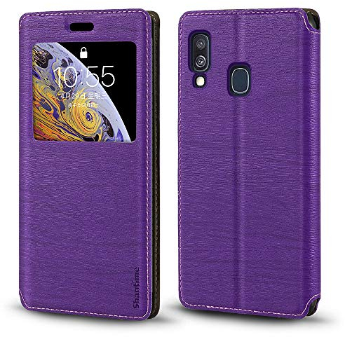 Coque à Rabat en Cuir PU avec Fenêtre Visible et Aimant Invisible Compatible avec Samsung Galaxy A40, Étui Intelligent à Affichage Clair (Violet)