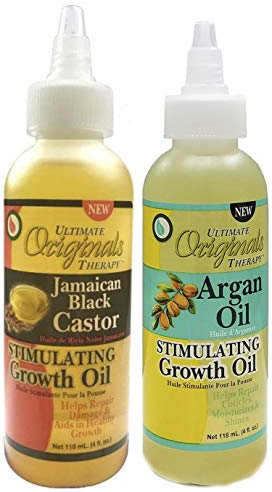 Africa's Best Ultimate Originals stimulierendes jamaikanisches schwarzes Rizinuswachstumsöl mit stimulierendem Arganwachstumsöl, 118 ml, 2 Stück