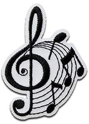 Noten Notenschlüssel Musik - Aufnäher, Bügelbild, Aufbügler, Applikationen, Patches, Flicken, zum aufbügeln, Größe: 4,1 x 3,7 cm