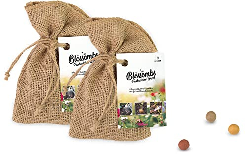 Blossombs Samenbomben - 2 x Jutebeutel mit 8 Saatbomben - Blumen Geschenk für Bienen und Schmetterling - Blumensamen