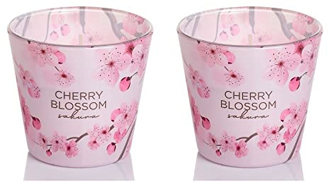 Dekohelden24 Lot de 2 bougies parfumées pour photophores en verre - Parfum Cherry Blossom Sakura et Cherry Blossom Sakura Rose - 8 x 8 x 8 cm - 115 g par bougie