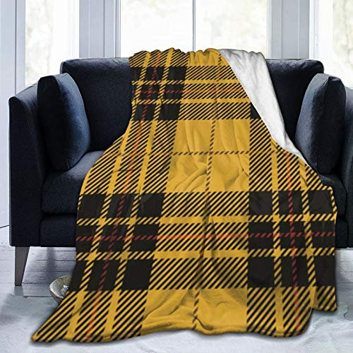 Gelb Schwarz Tartan Schottisch Plaid bedruckte Flanelldecke Ultra Weich Überwurf Decke Warm Bettdecke für Wohnzimmer Sofa Schlafzimmer 127 x 101,6 cm