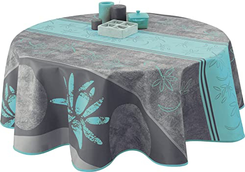 Le linge de Jules Tischdecke, schmutzabweisend, Lotus, Türkis, rund, 160 cm