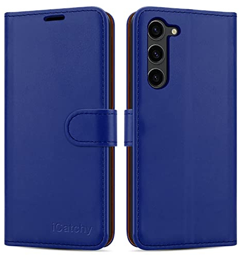 iCatchy for Samsung Galaxy S23 Plus/Galaxy S23+ Case Leather Wallet Book Flip Folio Stand View Phone Cover with Card Slots Compatible with Samsung S23 Plus 6.6-Inch (Blue)